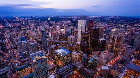 High angle view of Toronto downtown day to night time lapse Stockbeeldmateriaal 119134989