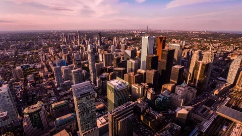 High angle view of Toronto downtown time lapse at sunset Stockbeeldmateriaal 119135477
