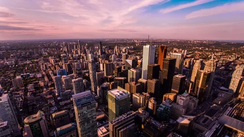 High angle view of Toronto downtown time lapse at sunset Stockbeeldmateriaal 119135516
