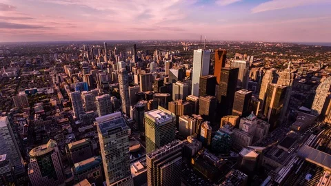 High angle view of Toronto downtown time lapse at sunset Stockbeeldmateriaal 119135517