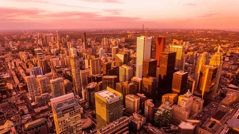 High angle view of Toronto downtown time lapse at sunset Stockbeeldmateriaal 119135644