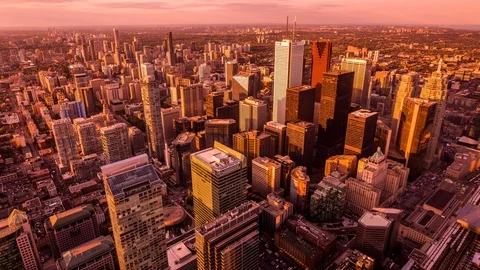 High angle view of Toronto downtown time lapse at sunset Vídeo Stock 119135646