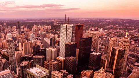 High angle view of Toronto downtown time lapse at sunset Stockbeeldmateriaal 119135651