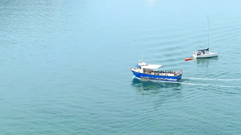 High angle view of a tour boat (Alum Bay, Isle of Wight) 2 Stock Footage 244850959
