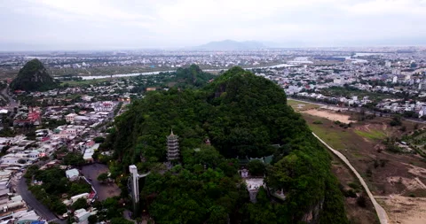 High angle view of tourist attraction Marble Mountain in Da Nang Vietnam Stock Footage 282427399