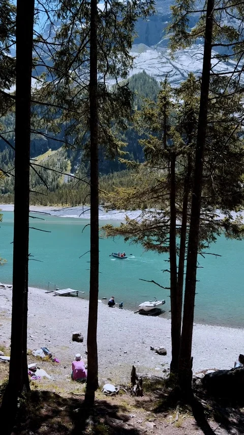 High angle view of tourists  Lake Oeschinen Switzerland, July 24, 2026 Vídeo Stock 345682919