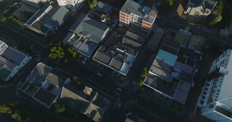 High angle view of town development. Blocks of buildings divided by rectangular Stock Footage 170189878