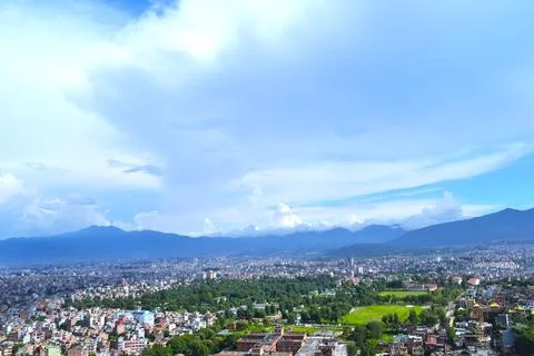 High angle view of townscape against sky in Kathmandu, Nepal Stock Photos