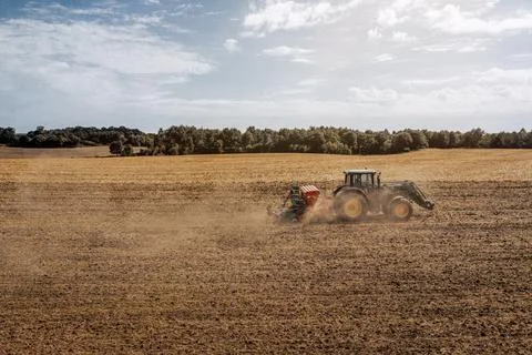 High angle view of a tractor on the field Stock Photos