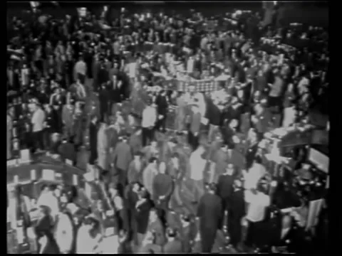 High angle view of trading floor at the stock market, 1960s Stock Footage 260251241
