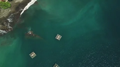 High Angle View of Traditional Aquaculture on Tropical Sea 스톡 동영상 344231517