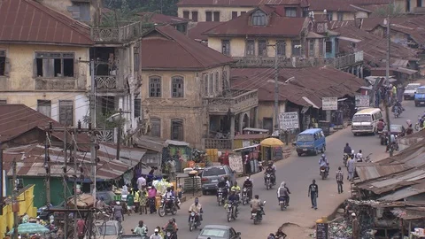 High angle view of traffic and business on main street. Stock Footage 86761222