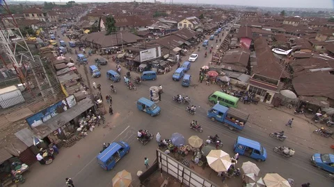 High angle view of traffic and business at crossroad on main street. Stock Footage 86761246