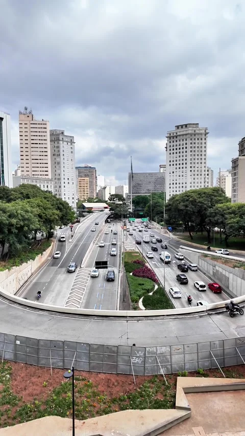 High Angle View of Traffic and Infrastructure in Downtown São Paulo 스톡 동영상 336678277