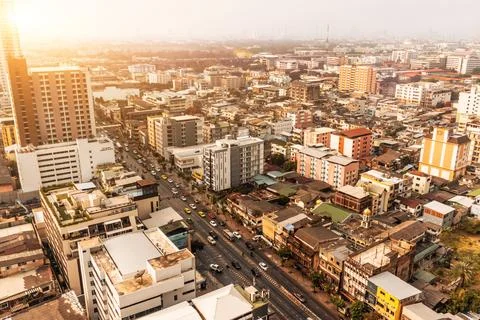 High angle view of traffic in big city Stock Photos
