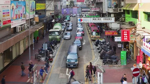 High Angle View of Traffic on a Busy Street in Mongkok, Hong Kong 動画素材 76628864