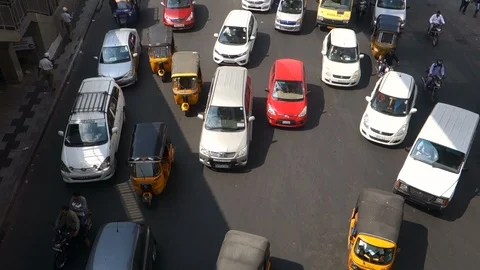 High-Angle-View-Traffic-Congestion-India Stock Footage 105901776