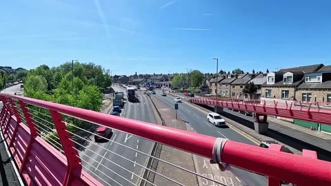 High-angle view of traffic on Manchester Road from the Peace Bridge in Bradford. Stock Footage 333794235