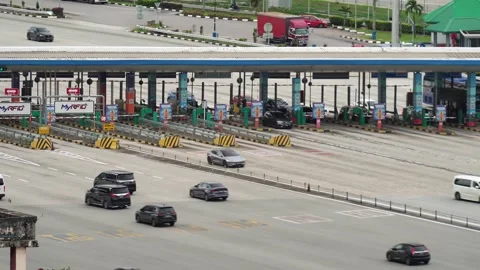 High angle view of the traffic in the morning at Sungai Besi toll,Malaysia Stockbeeldmateriaal 319891727