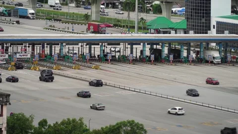 High angle view of the traffic in the morning at Sungai Besi toll,Malaysia Stock Footage 337334274