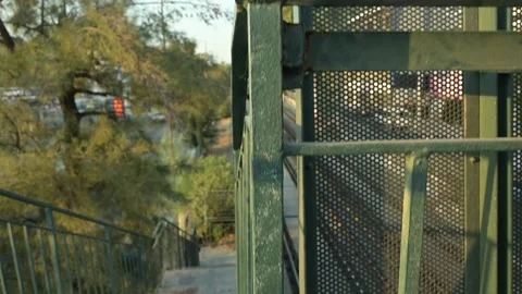 High angle view of a train passing by in slow motion. Stock Footage 159898600