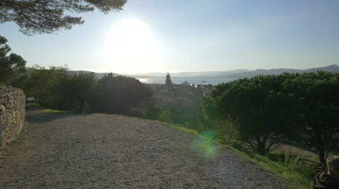 High angle view of the trees and the city of Saint-Tropez on a sunny day Video stock 60353942