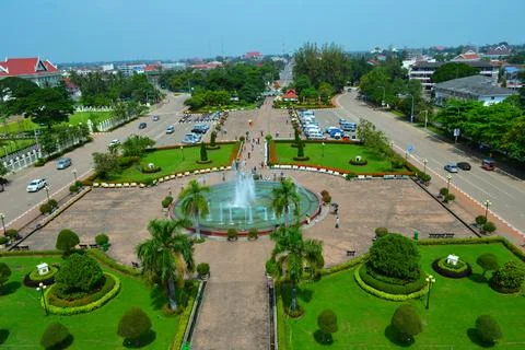 High angle view of trees and buildings in city Stock Photos
