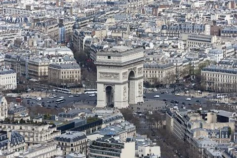 High angle view of triumphal arch, Arc de Triomphe, Paris, France Stock Photos