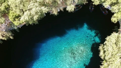 High angle view of turquoise cave lake Stock Footage 91194032