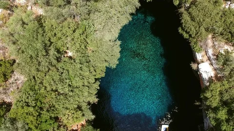 High angle view of turquoise cave lake Melissani Video stock 91194781