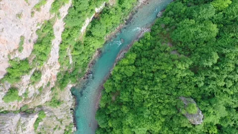 High angle view of turquoise river Tara canyon Stock Footage 276916170