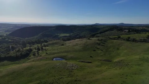 High Angle View of Tuscan Green Slopes and Distant Forest Hills Stock-Footage 346513447