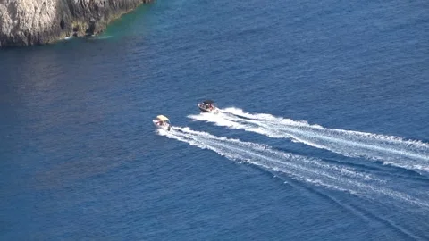 High angle view of two fast boats in the sea Stock Footage 283520816