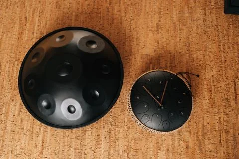 High-angle view of two glucophone with professional sticks on floor. Closeup of Stock Photos