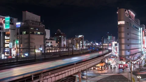 High angle view of Ueno crossing. 4K Time lapse Stock Footage 129762184