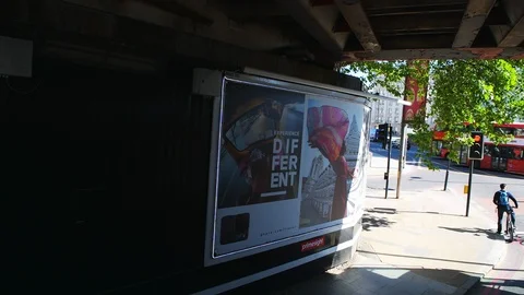 High angle view under train bridge at Waterloo station traffic light in London Stock Footage 107886378