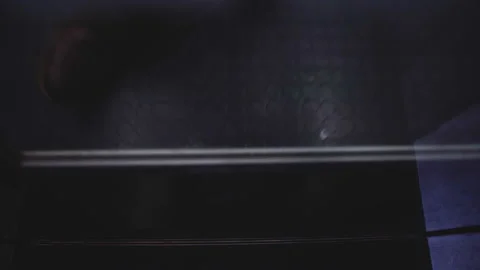 A high angle view of unrecognizable man in brown shoes riding an elevator with 스톡 동영상 94432912