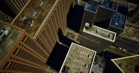High angle view of urban cityscape showcasing skyscrapers and shadow patterns Stock Illustration