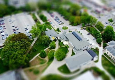 High-Angle View of Urban Streets with Parked Cars and Autumn Trees Stock Photos