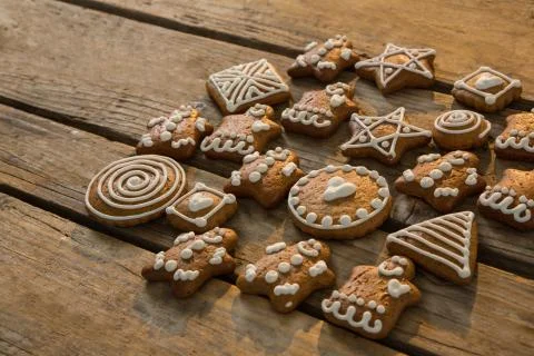 High angle view of various ginger bread cookies Stock Photos