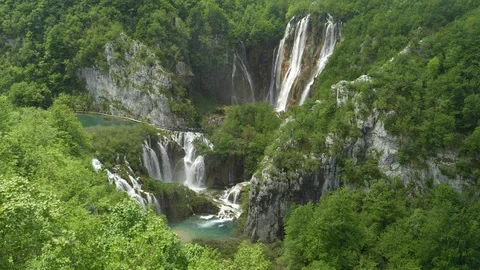 High angle view of veliki slap waterfall the highest at plitvice Stock Footage 121557020