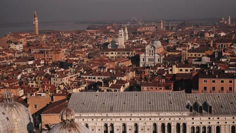 High Angle View to Venice old city roofs from St Mark's Campanile Stock Footage 265137818