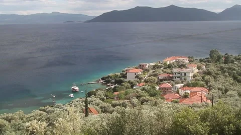 High angle view to a village on the coast Stock Footage 40353458