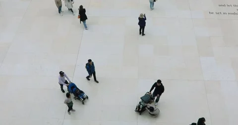 High angle view of visitors walking across the Great Court, British Museum. Stock Footage 321020042
