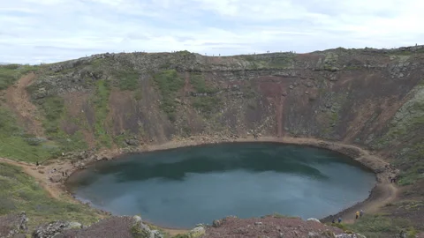 A high angle view of the volcanic crater lake in Kerid. Stock Footage 286737344