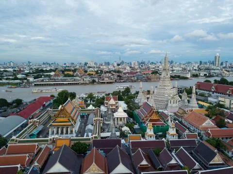 High angle view of Wat Arun temple Stock Photos