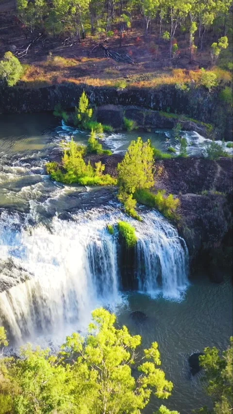 High angle view of Waterfall Cascade in Australia in the late afternoon Stock Footage 232160473