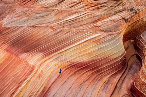 High Angle View of The Wave with Hiker Stock Photos