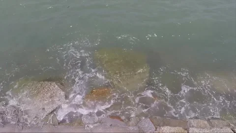 High Angle View, Waves Crushing on Rocks, Penang, Malaysia Stock Footage 301633925