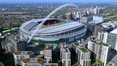 High-Angle View of Wembley Stadium and Surrounding Wembley Park Apartments Stock Footage 339010976